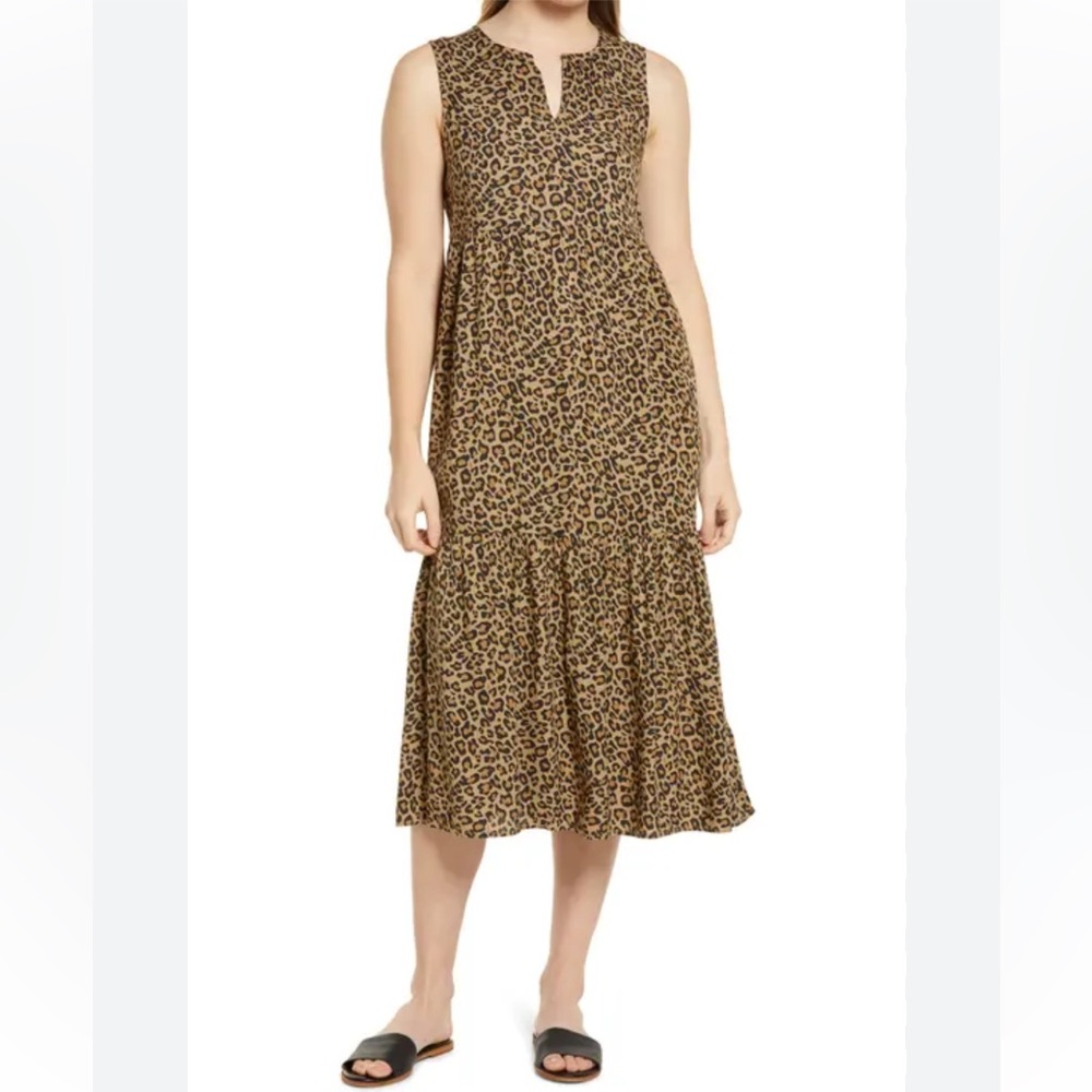 beachlunchlounge collection dress Women's xs sleeveless leopard print viscose